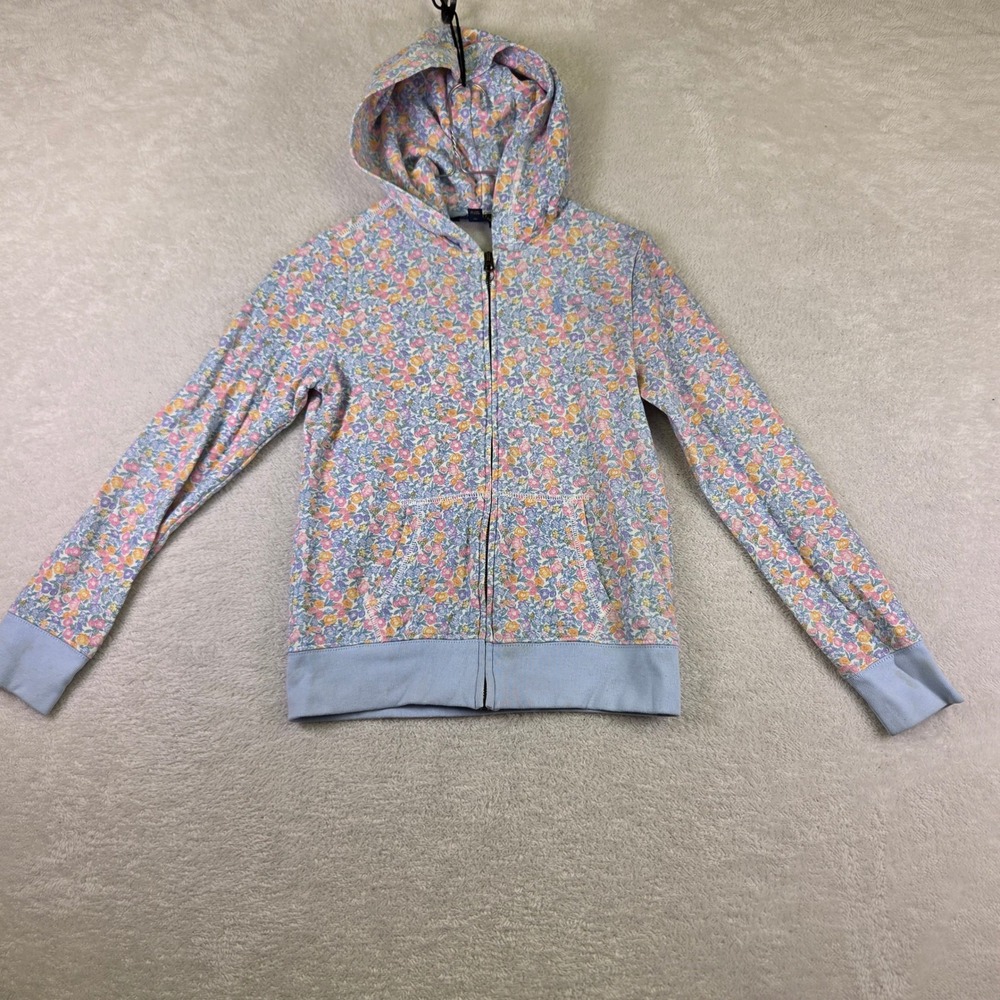 Polo Ralph Lauren Girls Floral Full Zip Hoodie Blue Pink Size L 12-14